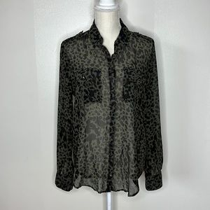 Rock and Republic Women’s Green Camo Leopard Print “Rocker” Blouse Sz M